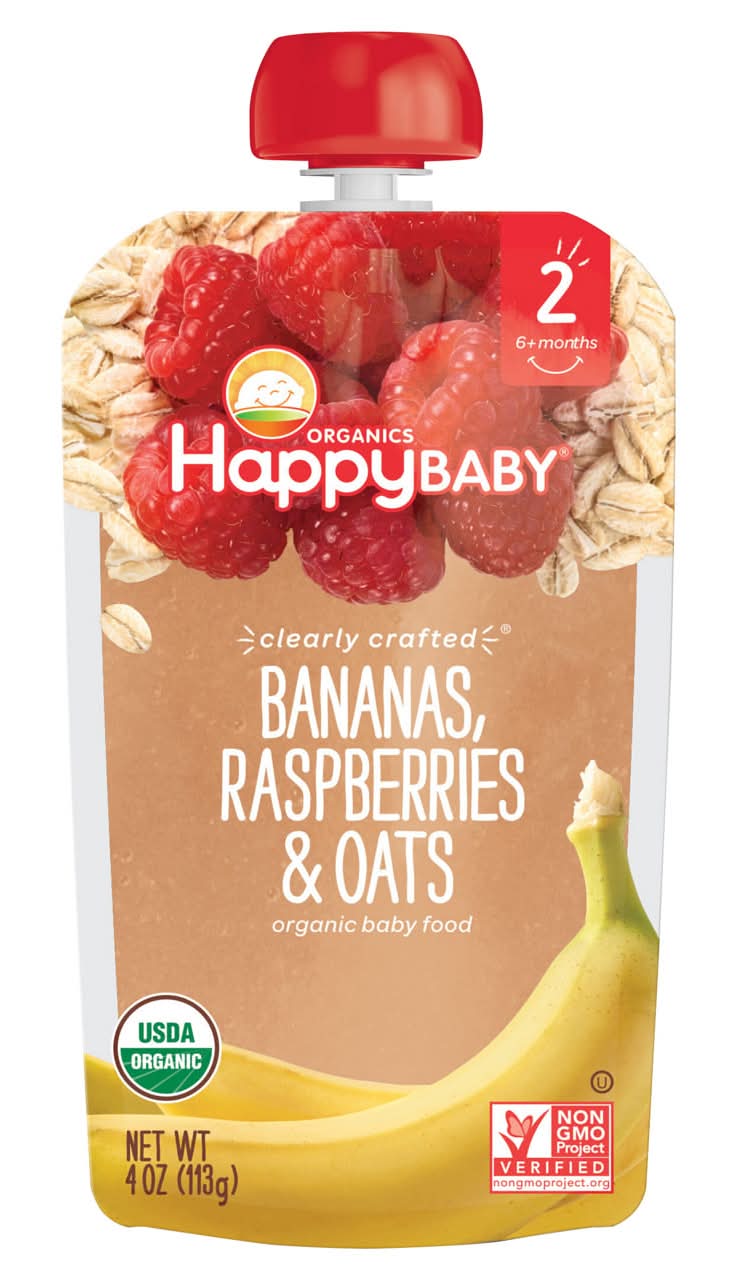 Happy Baby Organics 2 (6+ Months) Organic Bananas, Raspberries & Oats Baby Food
