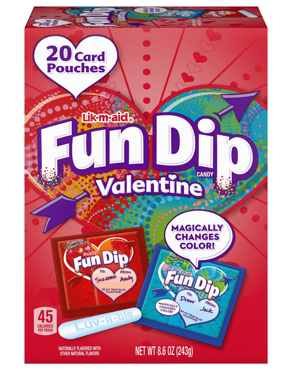 Lik-M-Aid Fun Dip Valentine's Day Card Pouches Box (8.6 oz, 20 ct)