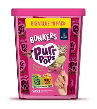 Bonkers Purr Pops Freeze Dried Lickable Cat Treats, Chicken-Catnip (0.89 oz, 18 ct)