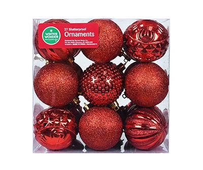 Red 27-Piece Shatterproof Plastic Ornament Set