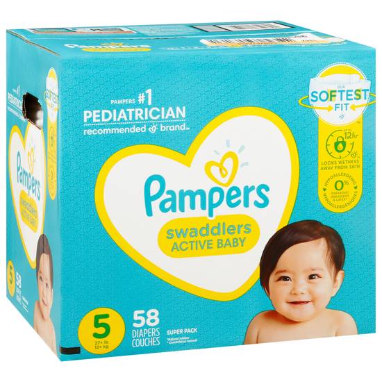 Pampers Swaddlers Super pack Diapers Size 5 (58 ct)
