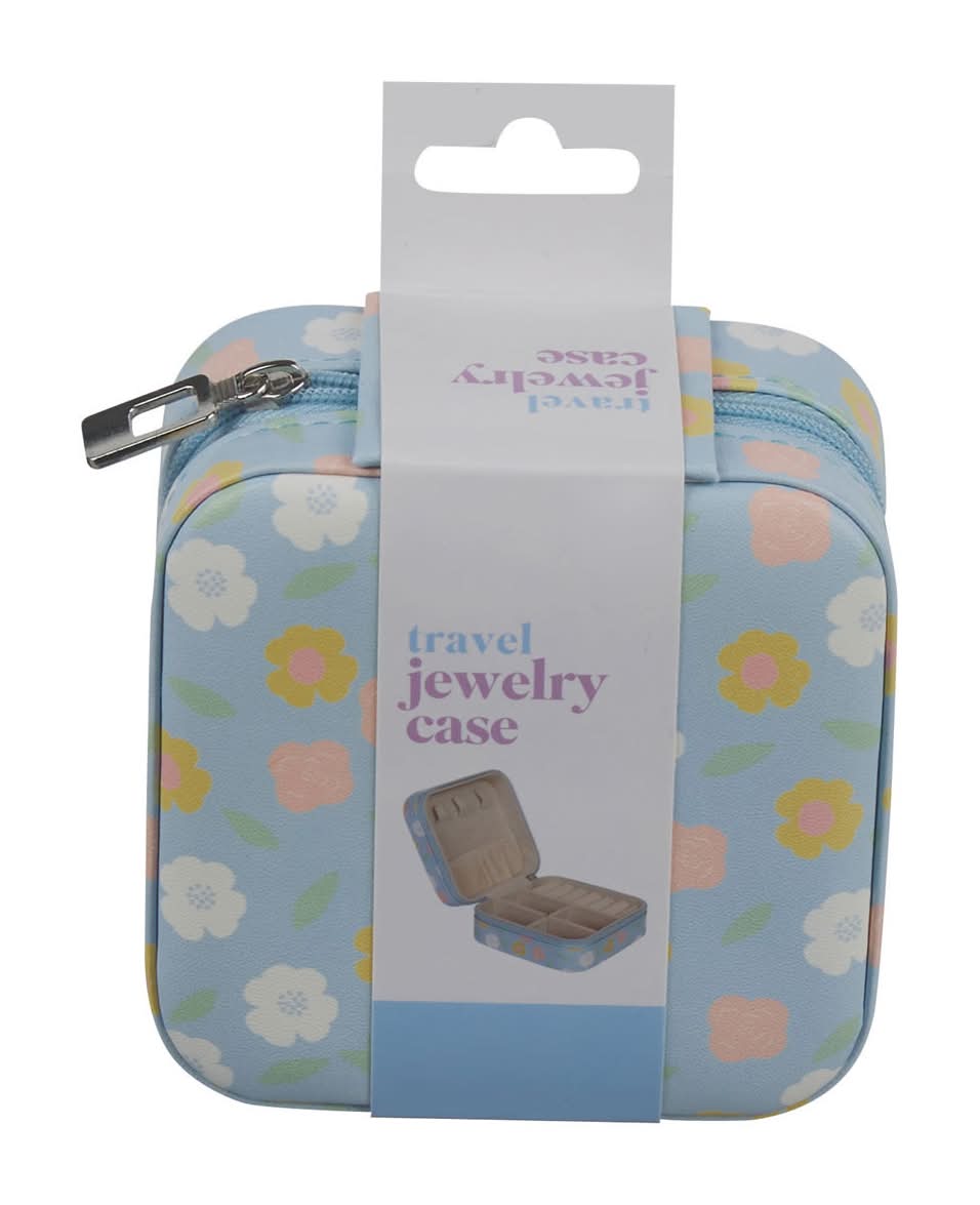 Floral Print Travel Jewelry Case With Zipper Closure 3 Assorted Designs