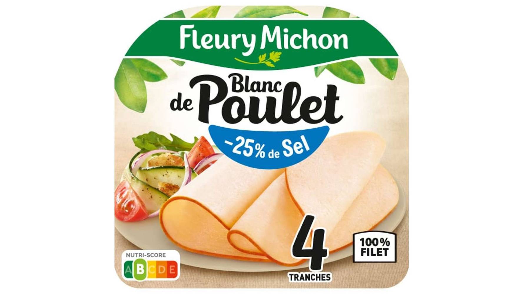 Fleury Michon - Blanc de poulet -25% de sel tranches (4 pièces)