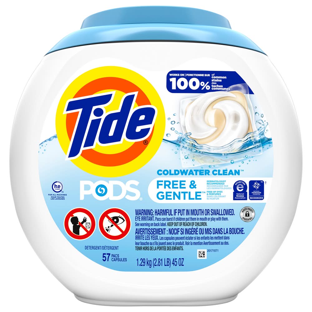Tide Pods Free & Gentle Liquid Laundry Detergent Pacs (47 oz, 57 ct)