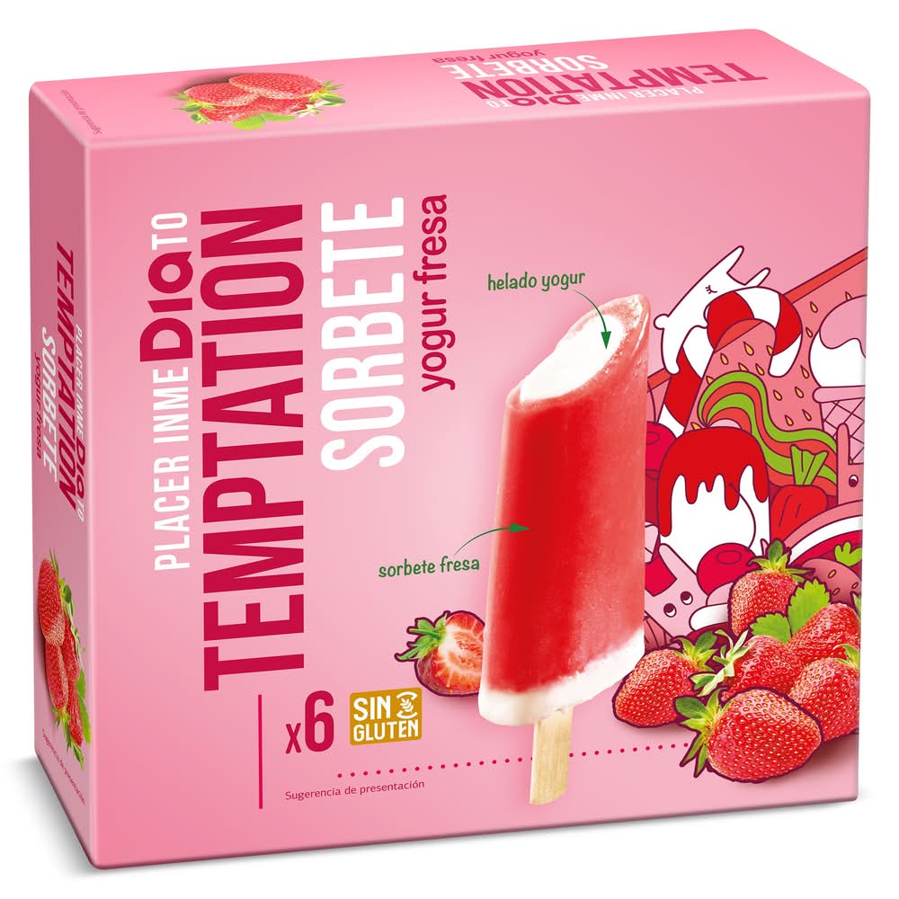 Helado De Yogur Sabor Fresa 6 Unidades Temptation De Dia Caja 258 G