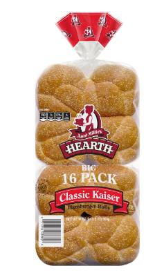 Aunt Millie's- Hearth Kaiser Hamburger Buns 16 CT (Case of 1)