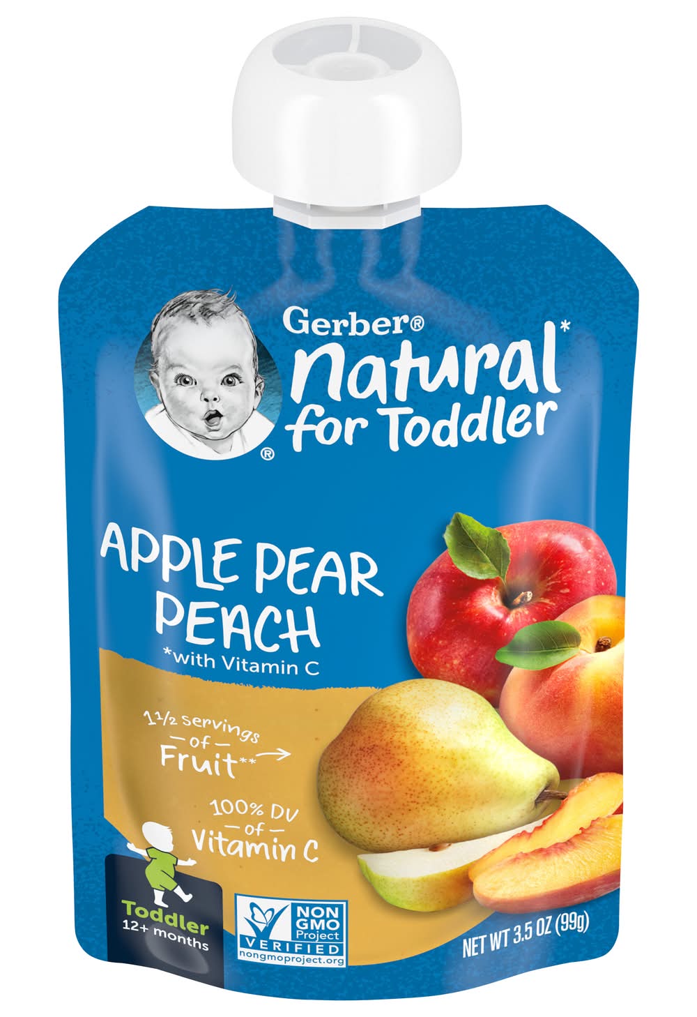Gerber Natural 12+ Months Toddler Apple Pear & Peach Blend (3.5 oz)