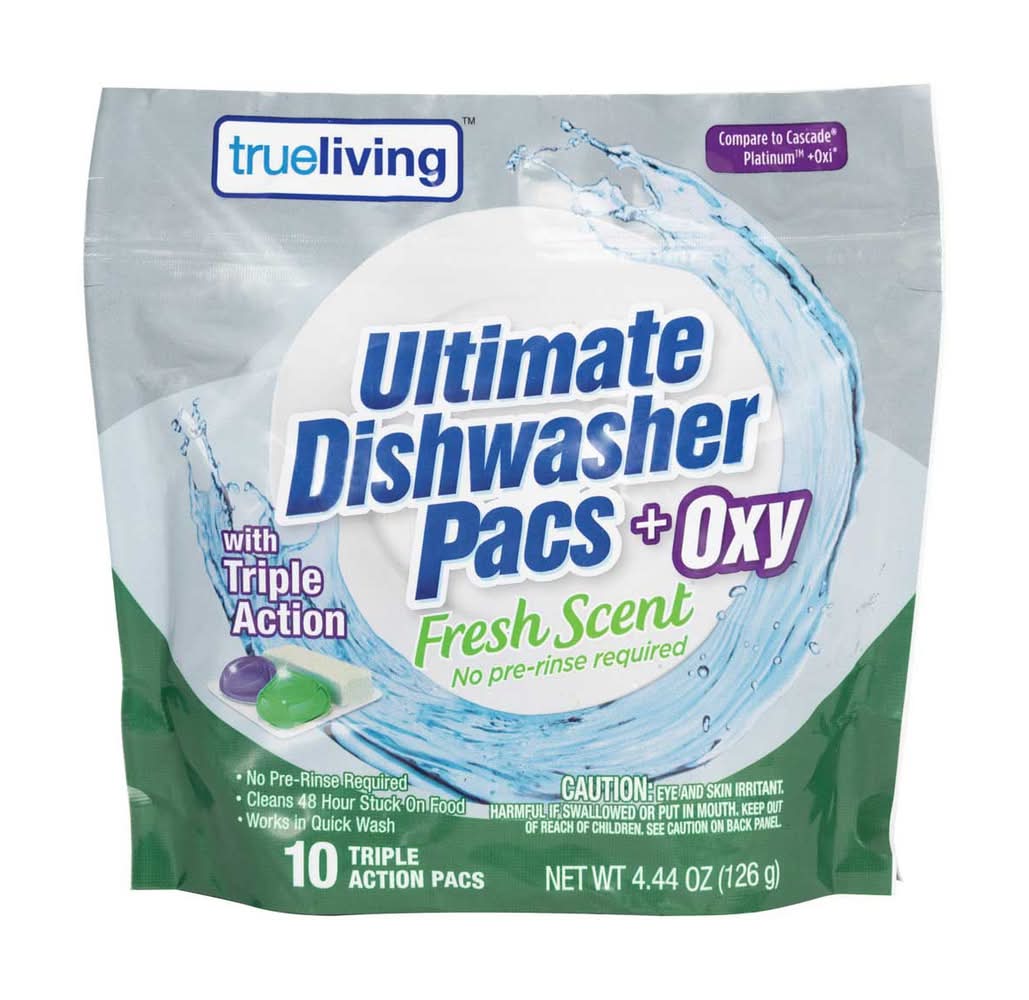True Living Dishwasher Pacs + Oxy Fresh Scent 10 Ct