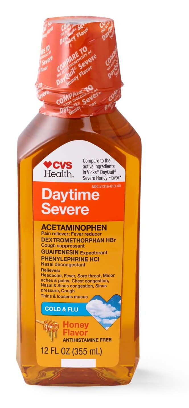 CVS Health Daytime Severe Cold and Flu Liquid Relief, Honey (12 fl oz)