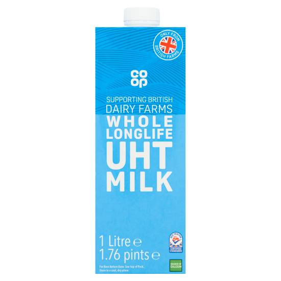 Co-Op British Whole Longlife Uht Milk 1.76 Pints/1 Litre