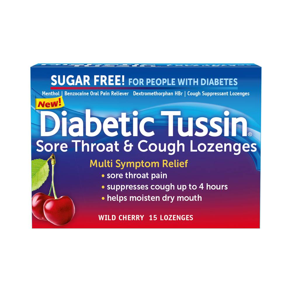 Diabetic Tussin Sore Throat & Cough Diabetic Lozenges, Wild Cherry (15 ct)