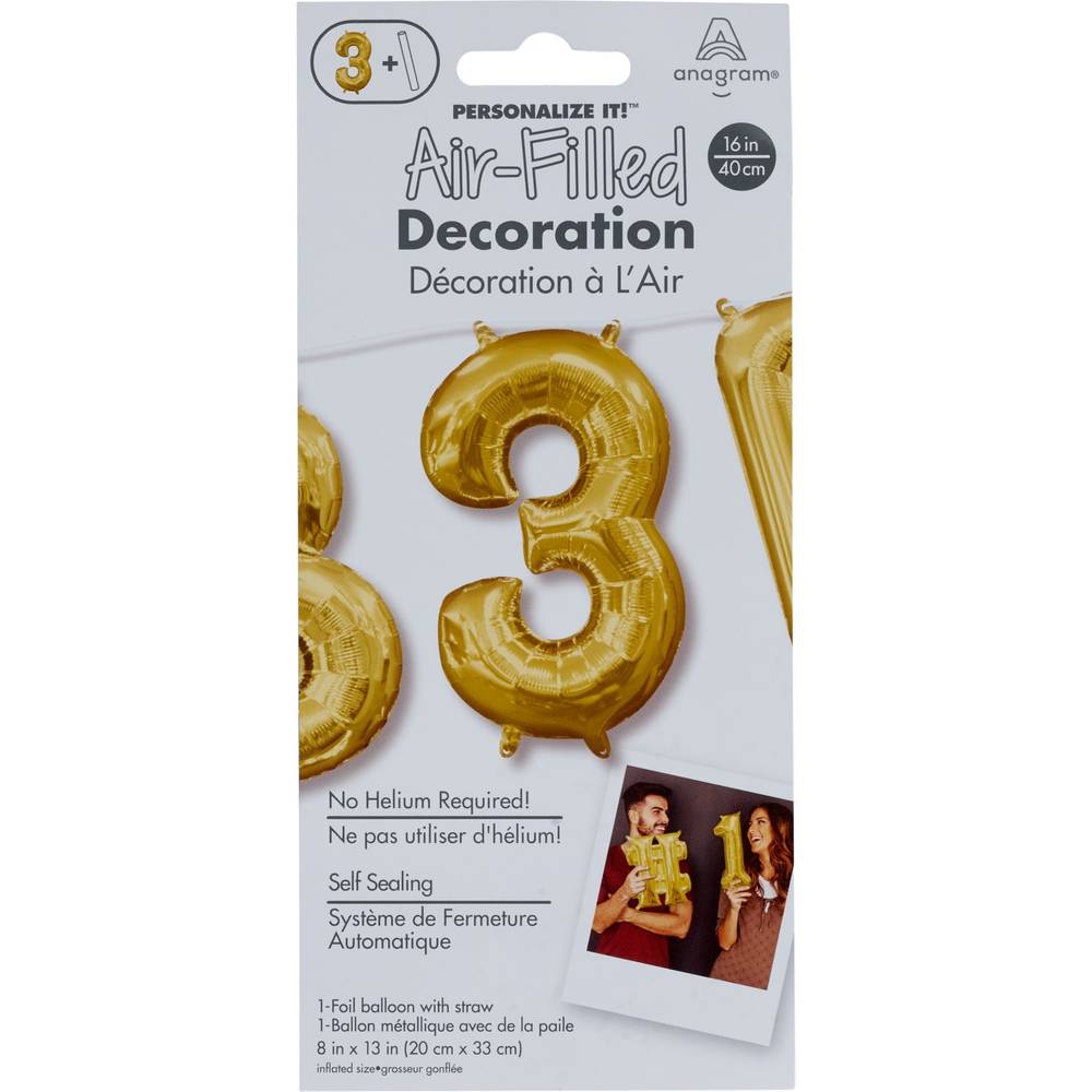 Anagram Air Balloon Number "3" (gold)