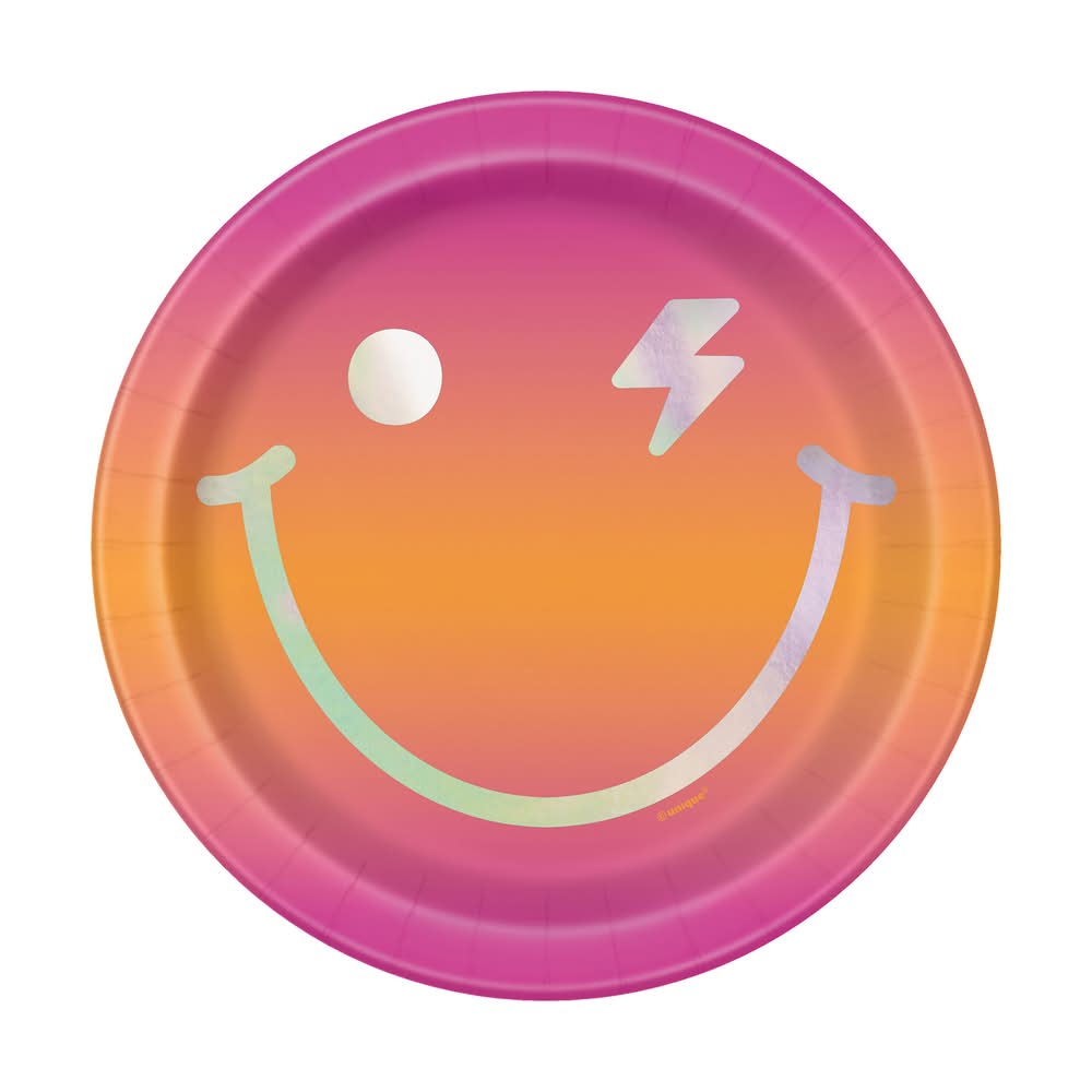 7in Gradient Happy Face Party Paper Plates 8-Count