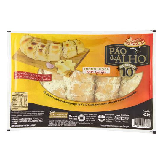 Número 10 pão de alho com queijo (420g)