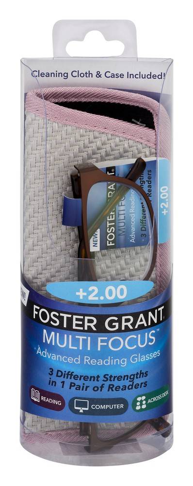 Foster Grant Multi Focus Reading Glasses +2.00 With Case (1 ct)