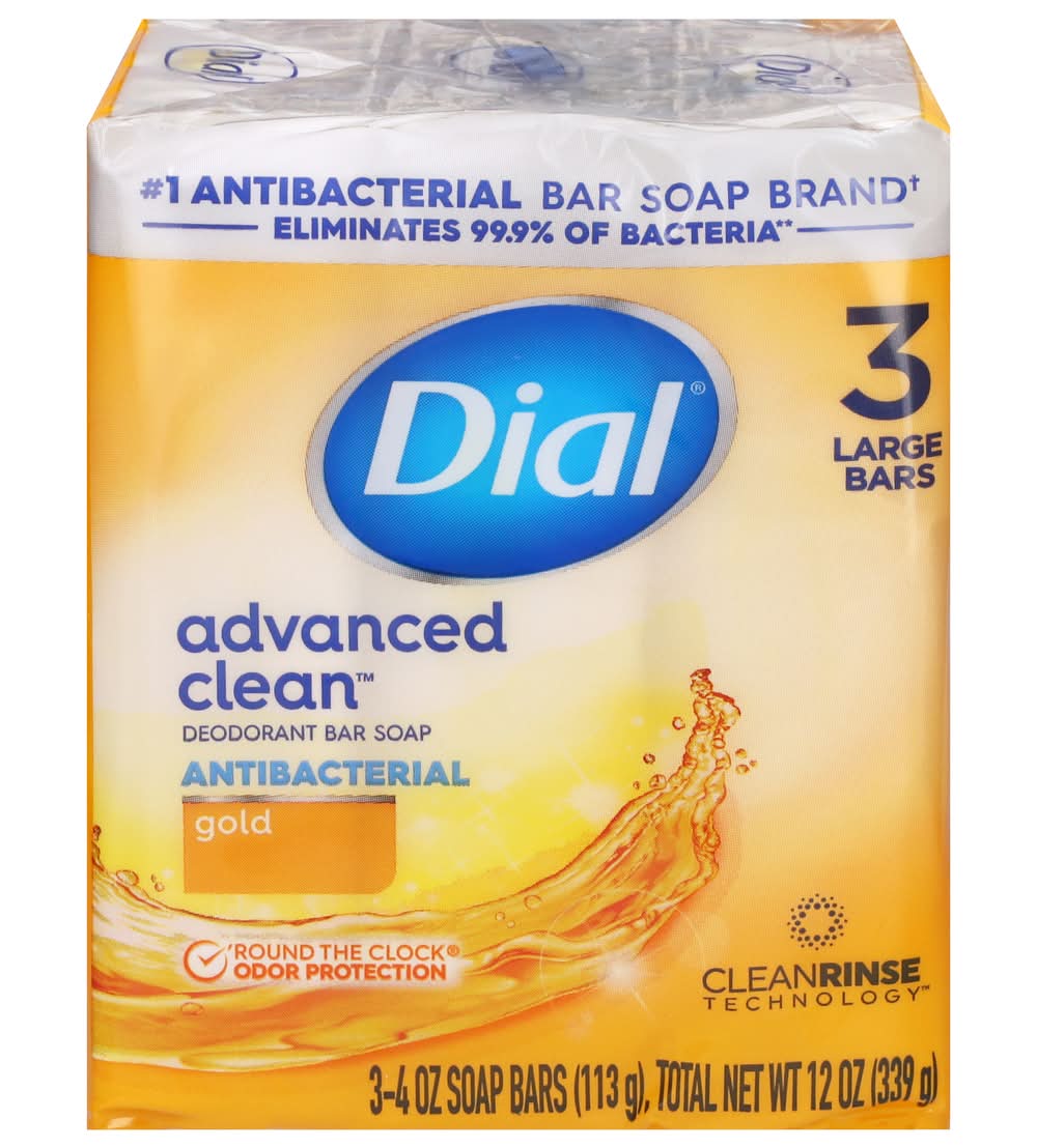 Dial Advanced Clean Antibacterial Deodorant Bar Soap, Gold (3 x 4 oz)