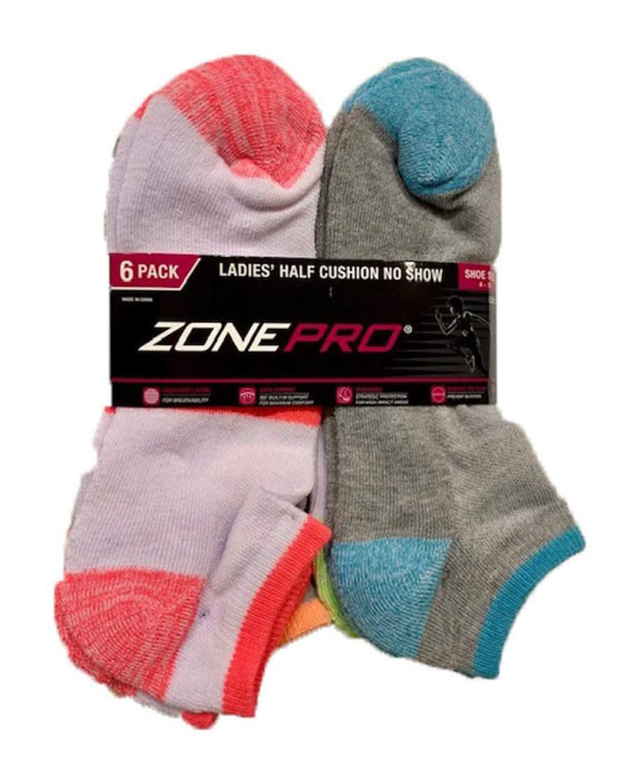 Zone Pro Ladies Half Cushion Fashion No Show 6 Pack