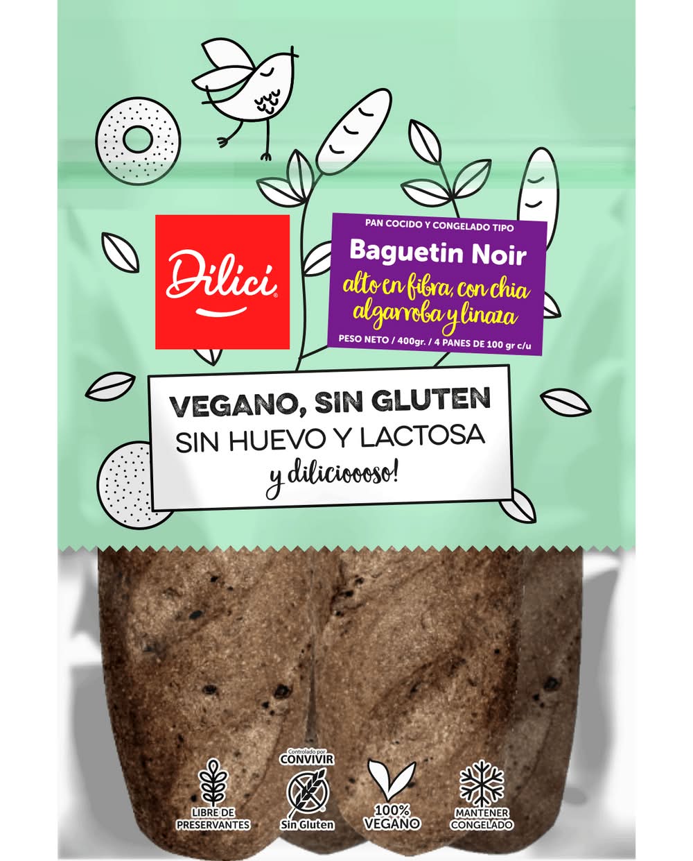 Dilici · Pan baguetin noir sin gluten (400 g)