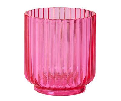 Pink Ribbed Old Fashion Plastic Glass, 14 Oz.