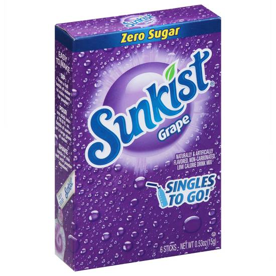 Sunkist Singles To Go Zero Sugar Grape Drink Mix (6 ct, 0.53 oz)