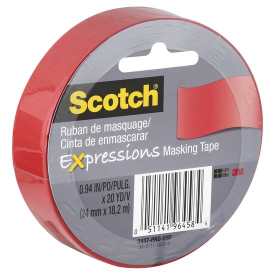 Scotch Expressions Decorative Masking Tape, 1" X 20 Yd., Primary Red
