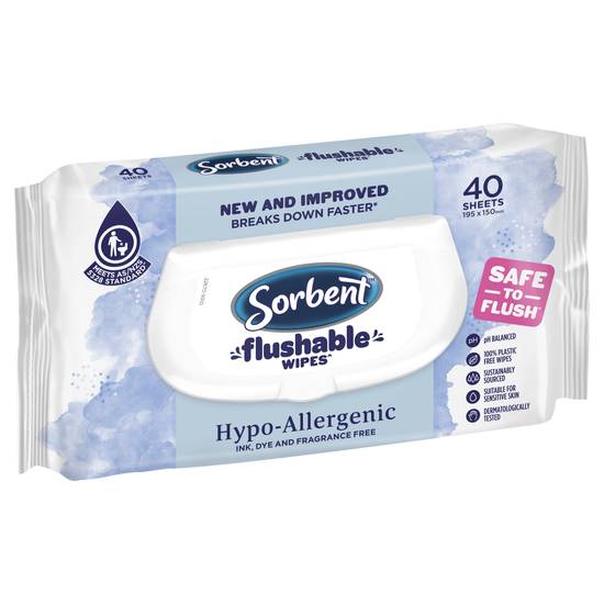 Sorbent Hypo Allergenic Flushable Wipes Toilet Tissue 40 pack