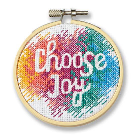 Loops & Threads Choose Joy Cross Stitch Kit, 3.5 In (9 ct)