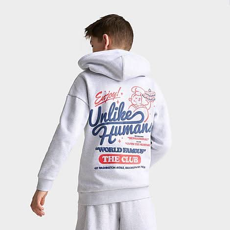 Unlike Humans Big Kids' Club Deli Pullover Hoodie, XL, Grey Marl
