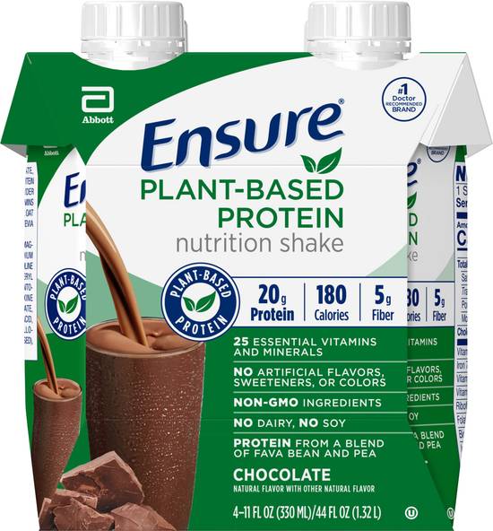 Ensure Plant-Based Protein Nutrition Chocolate Shake (4 ct, 11 fl oz)