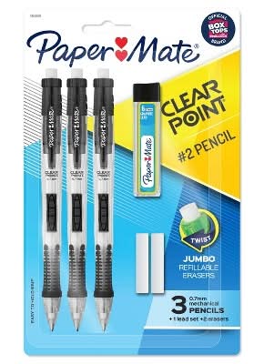 Paper Mate Mechanical Pencils With Eraser & Refill, 0.7 Mm, Black (3 ct)