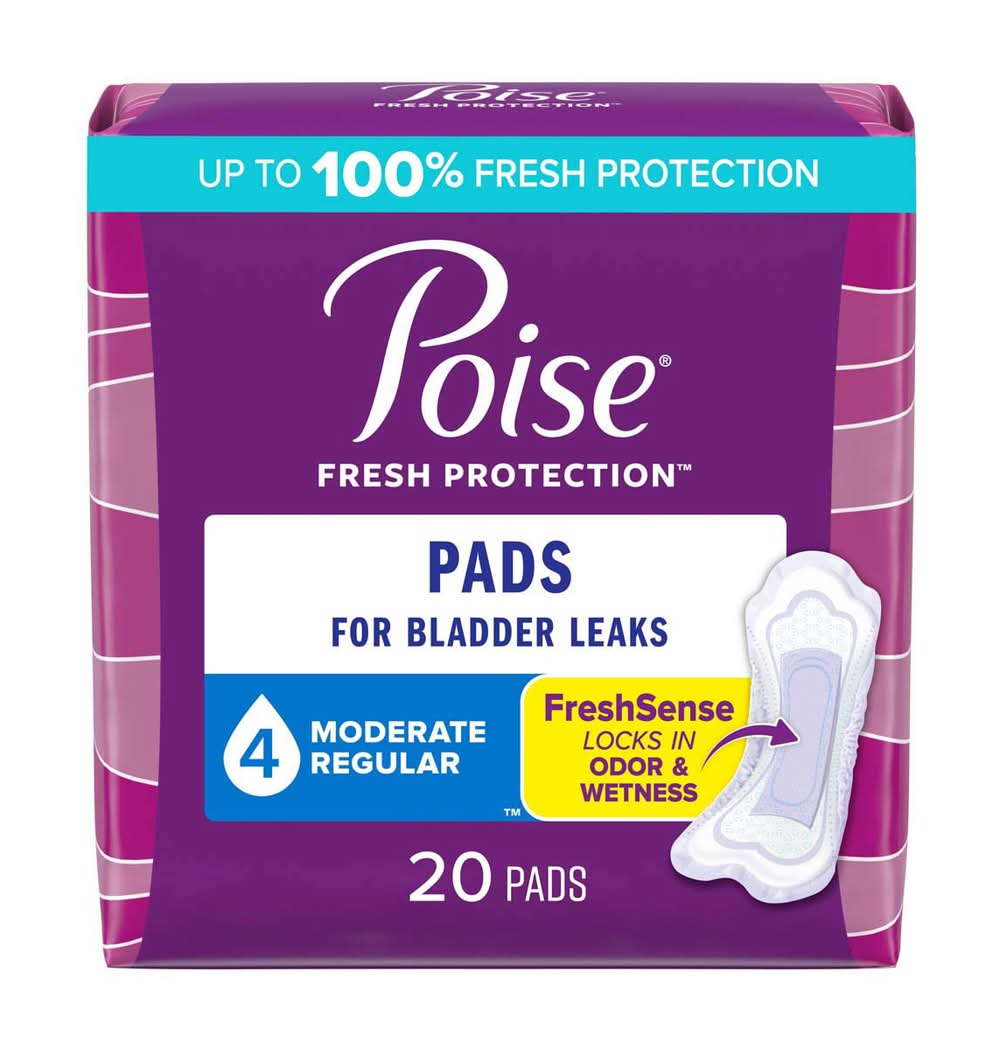 Poise Incontinence Pads & Postpartum Incontinence Pads 4 Drop Moderate Absorbency Regular Length 20 Count