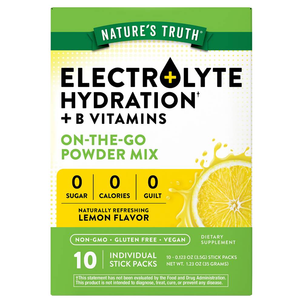 Nature's Truth Electrolyte Powder Stick packs, Lemon (0.12 oz, 10 ct)