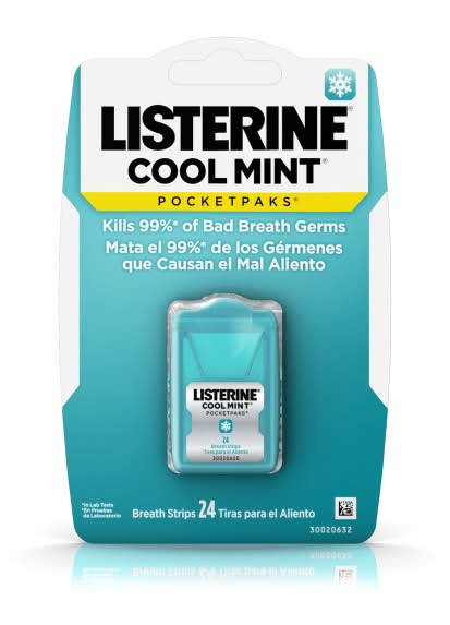 Listerine Cool Mint Pocketpaks Breath Strips, Pack Of 24 Breath Strips