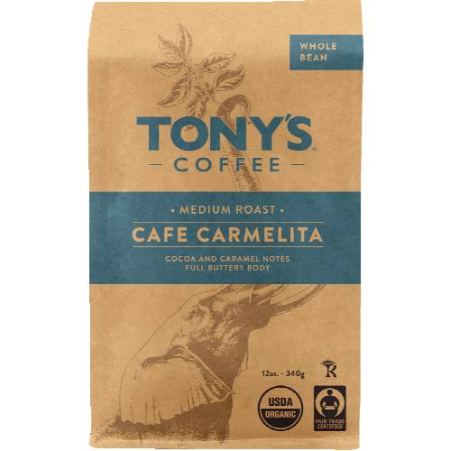 Tony's Coffee Organic Whole Bean Medium Roast Cafe Carmelita