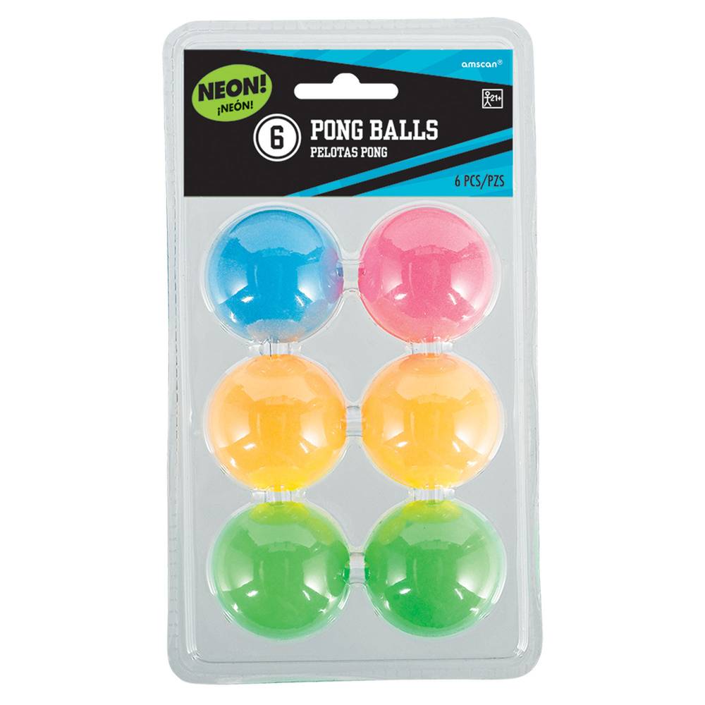 Amscan Neon Pong Balls, Multicolor (6 ct)