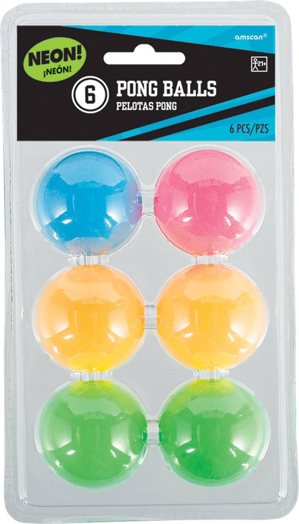 Amscan Neon Pong Balls, Multicolor (6 ct)