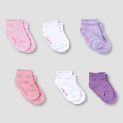 Hanes Premium Baby Girl's Low Cut Comfortsoft Socks 12-24 Months, Multi (6 ct)