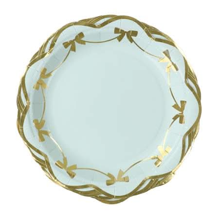 Coquette Party Plates 24-Pack Mint/Gold Bows