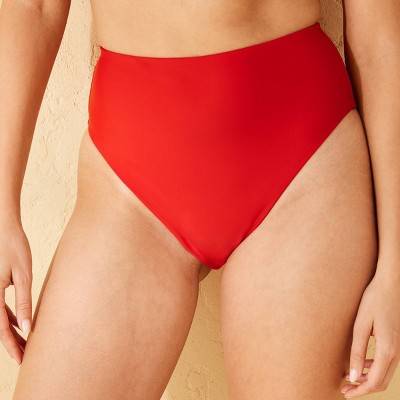Women's High Waist Extra High Leg Cheeky Bikini Bottom - Shade & Shore™ Red M: Nylon Spandex Blend, Pull-On, Solid Pattern