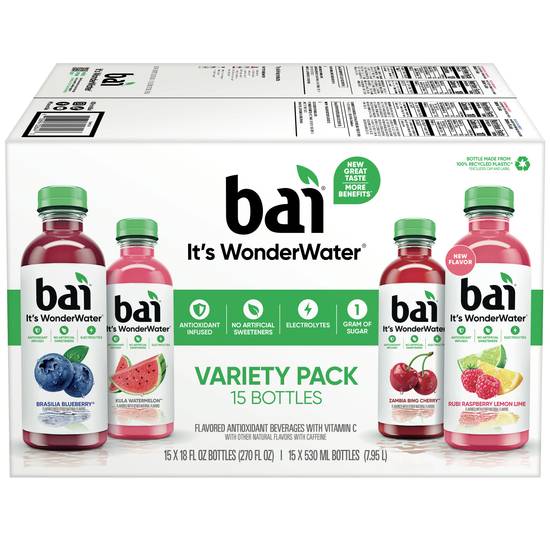 Bai Wonder Water Antioxidant Beverage Variety pack (15 pack, 18 fl oz) (assorted)