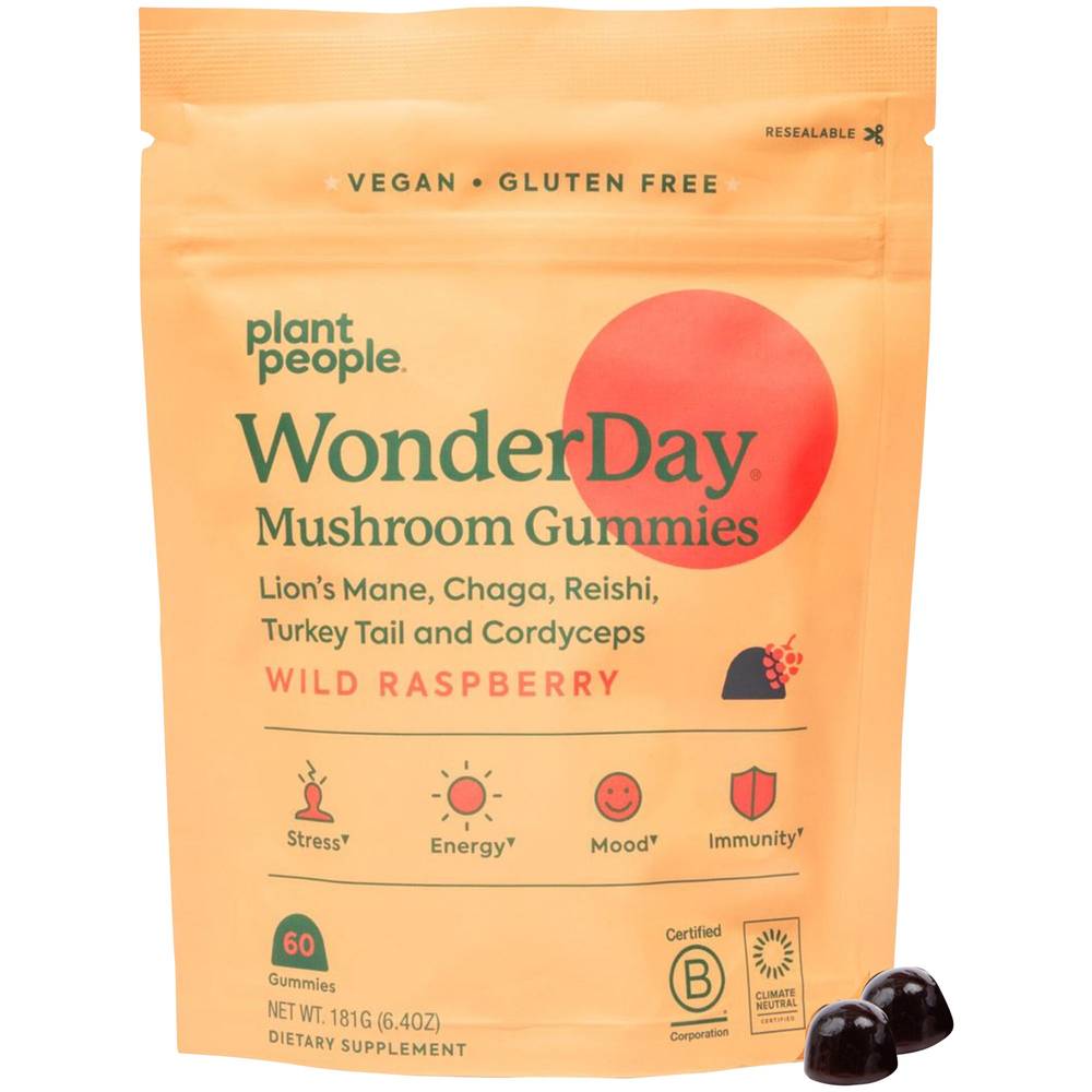 Wonderday Mushroom Gummies - Wild Raspberry(60 Gummies)