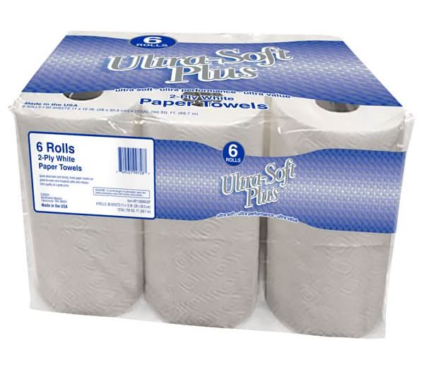 Ultra-Soft Plus 2 Ply Paper Towels, White (6 ct)