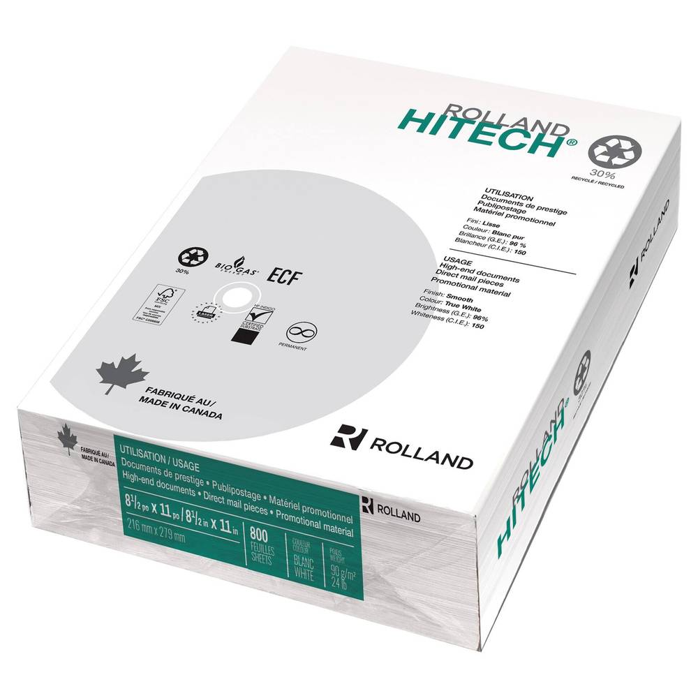 Rolland Hitech Printer Paper, Letter, 8.5 In × 11 In., 96 Bright, 24 Lb.