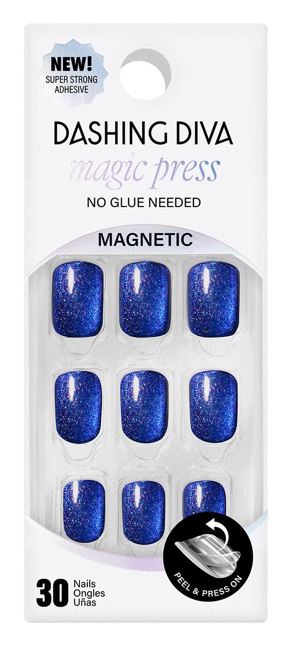 Dashing Diva Magic Premium Press-On Magnetic Nails, Blue (30 ct)