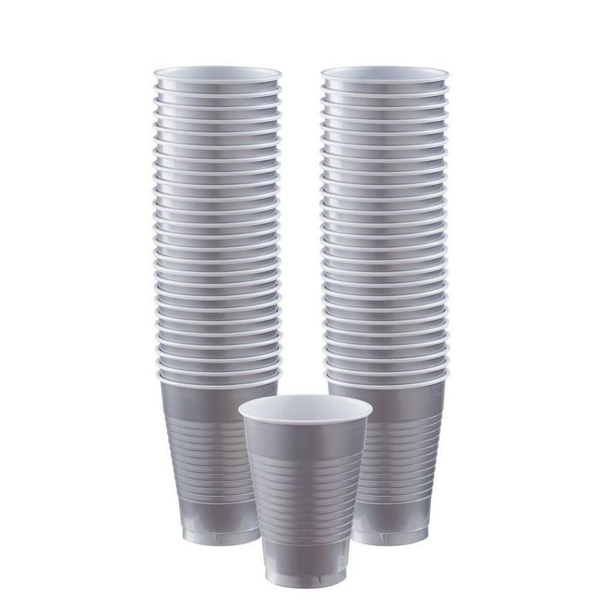 Party City Plastic Cups 12oz, Silver (50 ct)