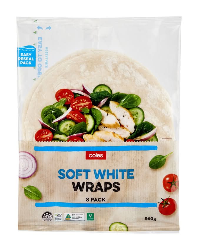 Coles Soft White Wraps (360g, 8 pack)
