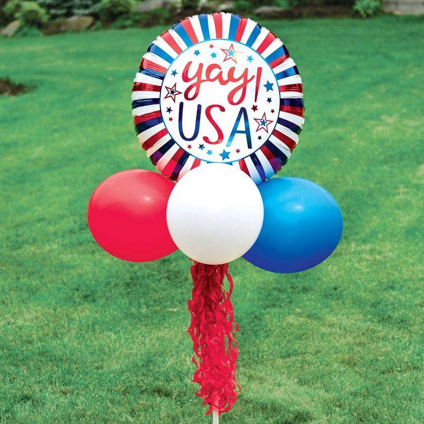 Uninflated Air-Filled Patriotic Yay USA Foil Latex Balloon Yard Sign, 62in