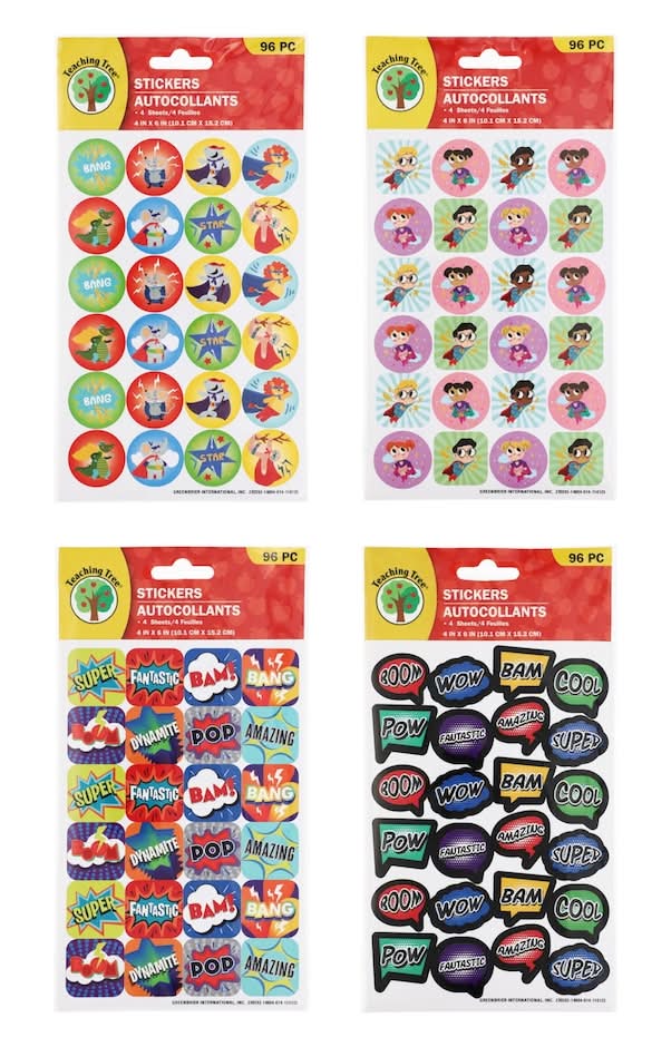 Teaching Tree Superhero Action Word Sticker Sheets, 4x6 in (4 ct)