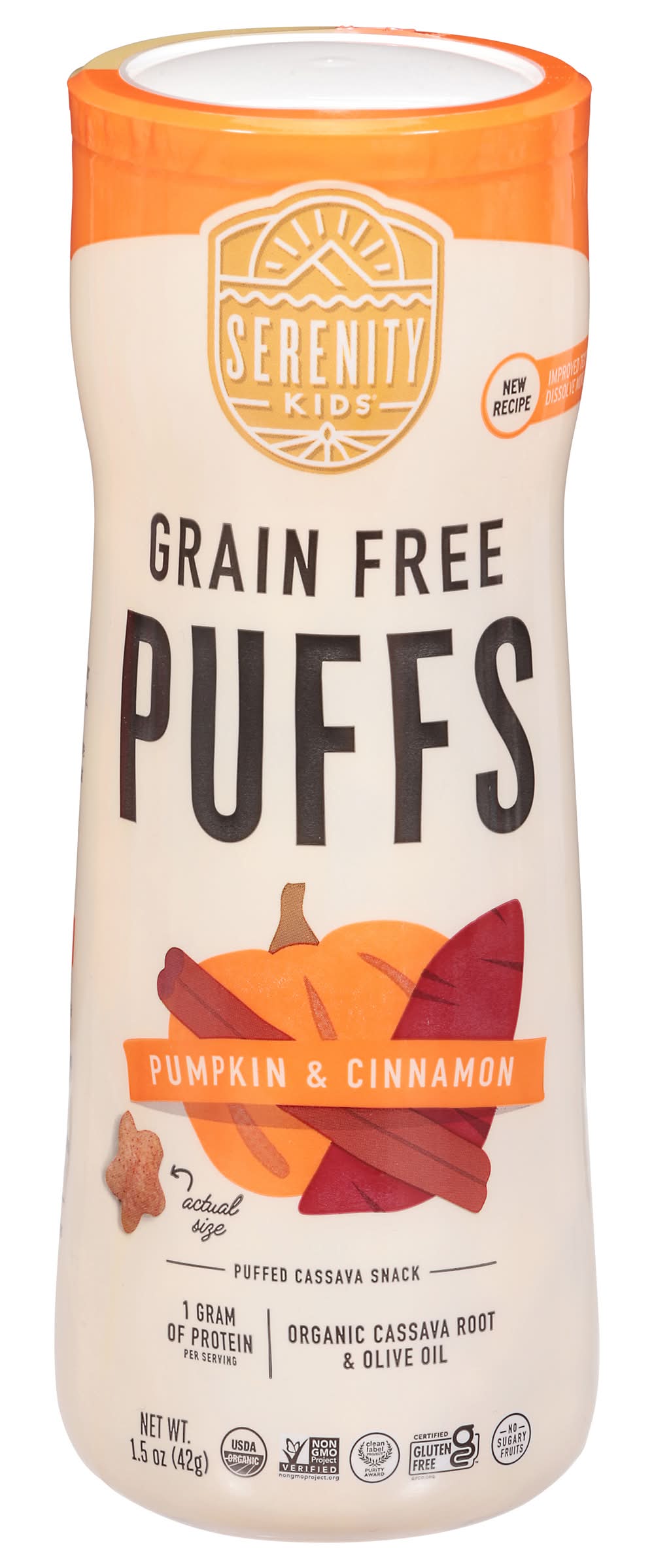 Serenity Kids Grain Free Puffs Toddler & Baby Snack, Pumpkin-Cinnamon (1.5 oz)