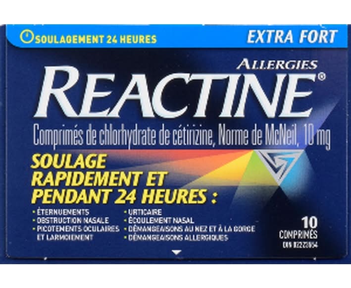 Reactine Extra Strength Cetirizine Hydrochloride Allergy Tablets 10 mg (10 g, 10 ct)